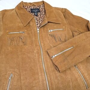 Selene Sport Leather Jacket Womens 2X Tan Suede Fringe Zip Moto Cowgirl Western